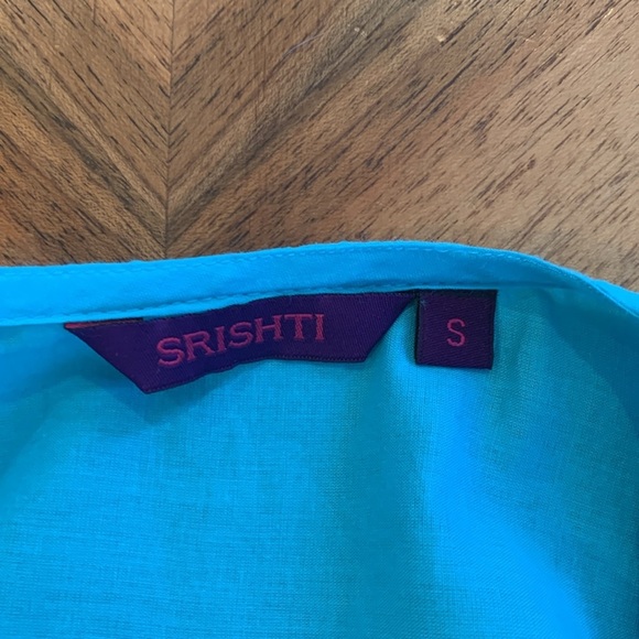 Srishti Aqua Blue Embroidered 100% Cotton Indian Kurta Women’s Small 3/4 Sleeve - Picture 5 of 6